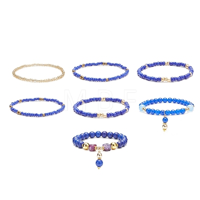 7Pcs 7 Style Natural & Synthetic Mixed Gemstone & Glass Seed Beaded Stretch Bracelets Set BJEW-JB08892-04-1