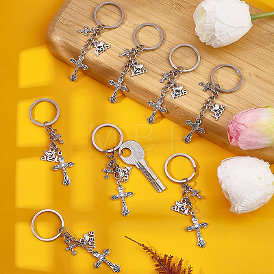 20Pcs Alloy Cross with Holy Pendant Keychains KEYC-SC00055-1