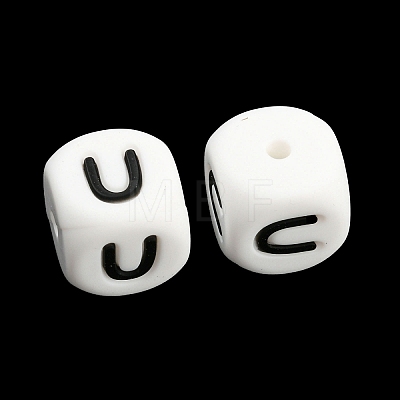 20Pcs White Cube Letter Silicone Beads 12x12x12mm Square Dice Alphabet Beads with 2mm Hole Spacer Loose Letter Beads for Bracelet Necklace Jewelry Making JX432U-1