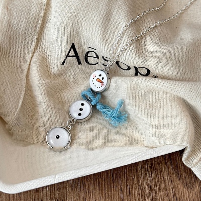 Alloy with Glass Christmas Snowman with Cord Scarf Pendant Necklaces FS-WGC7B44-01-1