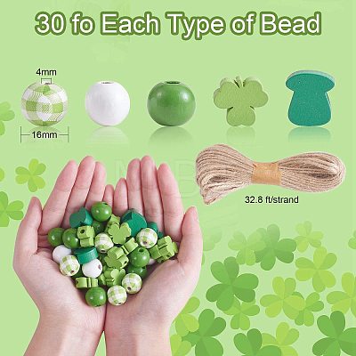 150Pcs 5 Styles Saint Patrick's Day Wood European Beads Set WOOD-SZ0001-27-1