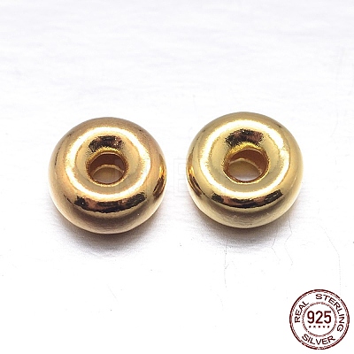 Real 18K Gold Plated Flat Round 925 Sterling Silver Spacer Beads STER-M101-10-6mm-1