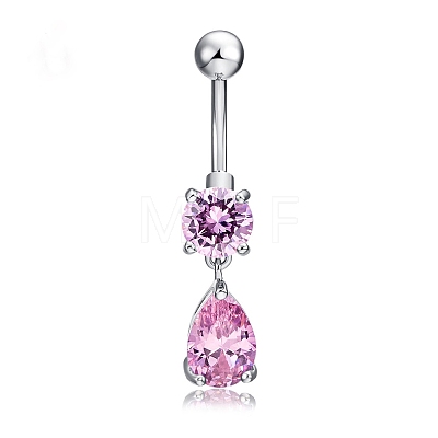 316L Surgical Stainless Steel Cubic Zirconia Teardrop Dangle Belly Rings WG1D57E-01-1