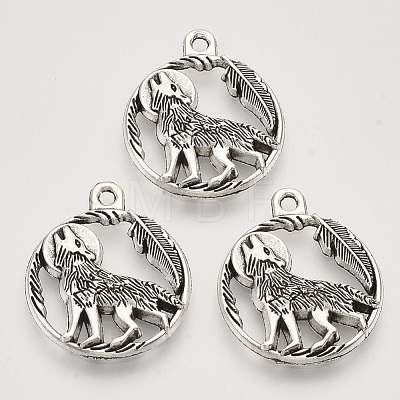 Tibetan Style Alloy Howling Wolf Pendants X-TIBEP-T009-07AS-RS-1