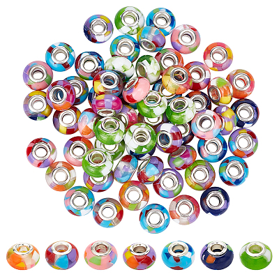 70Pcs 7 Colors Resin European Beads RESI-DC0001-07-1