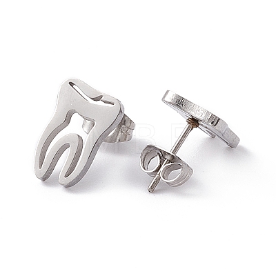 304 Stainless Steel Tooth Shape Stud Earrings for Men Women EJEW-C044-01P-1