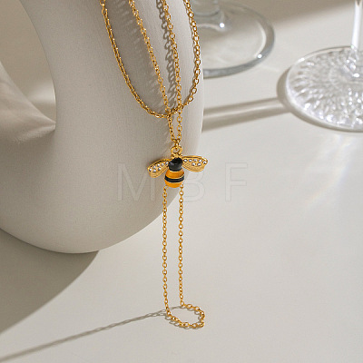 304 Stainless Steel Enamel Yellow Bee Double Layer Hand Chain Ring Bracelets for Women PB5833-1