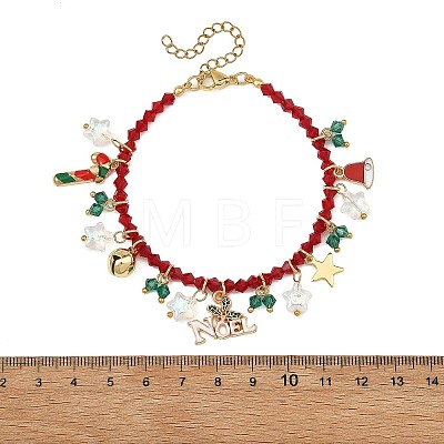 Alloy Enamel Christmas Hat Holly Leaves Charm K9 Glass Faceted Bicone Beaded Bracelets BJEW-TA00764-1