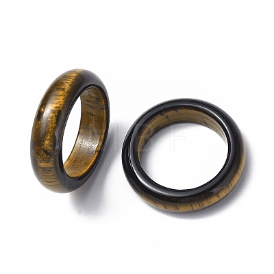 Natural Tiger Eye Plain Band Ring RJEW-P044-01A-07-1