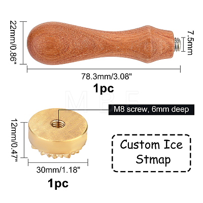 Olycraft 1Pc Pear Wood Handle with 1pc Brass Stamp Head DIY-OC0012-40C-1