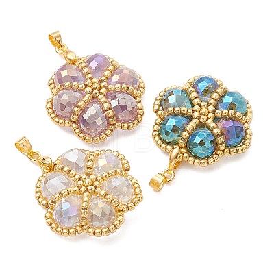 6Pcs 6 Colors Seed Beads & Glass Beaded Pendants PALLOY-MZ01299-1