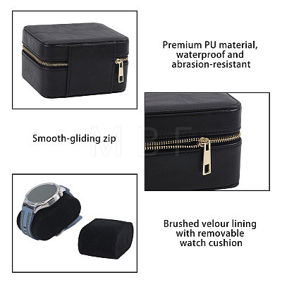 Imitation Leather Double Watch Storage Zipper Boxes CON-WH0089-227A-1