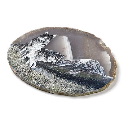 Printed Natural Agate Slice Stone Ornament DJEW-M011-03D-1