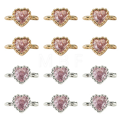 12Pcs 2 Colors Brass Pave Cubic Zirconia Heart Links Connector Charms KK-TA0003-48B-1