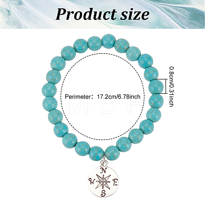 6Pcs 6 Style Synthetic Turquoise Round Beaded Stretch Bracelets Set BJEW-AN0001-20-1