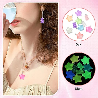 10Pcs 10 Styles Luminous Transparent Resin Pendants RESI-YW0001-80-1