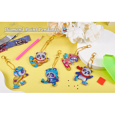 2 Sets 2 Style DIY Diamond Painting Sporting Panda Keychain Kits DIY-TA0003-80-1