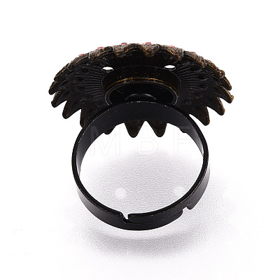 Adjustable Flower Alloy & Iron Rhinestone Bezel Cup Ring Base with Rotatable Tray MAK-T012-04AB-1