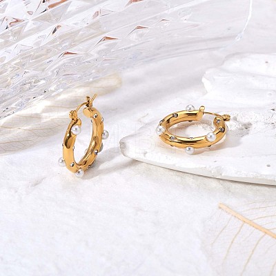 Shell Pearl Hoop Earrings with Cubic Zirconia JE954A-1