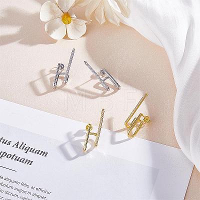 Silver Hoop Earrings Studs 18K Gold Plated Open C Shape Hoop Earrings Studs Simple Hypoallergenic Dainty CZ Studs Jewelry Gift for Women JE1074B-1