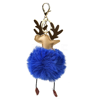 Imitation Rex Rabbit Fur & PU Leather Christmas Reindeer Pendant Keychain KEYC-K018-03KCG-03-1