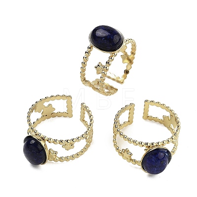 Oval Natural Lapis Lazuli Finger Rings RJEW-N046-05E-G-1