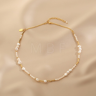 Natural Freshwater Pearl Nuggets & Brass Beaded Necklaces for Women FS-WG15240-01-1
