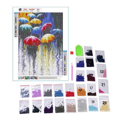 DIY 5D Pedestrians in the Rain Pattern Canvas Diamond Painting Kits DIY-C021-13-1