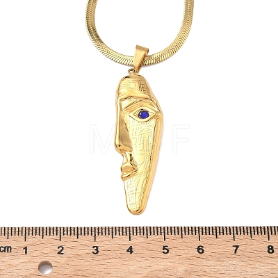 304 Stainless Steel Capri Blue Rhinestone Human Face Pendant Necklaces for Women NJEW-K303-01A-G-1