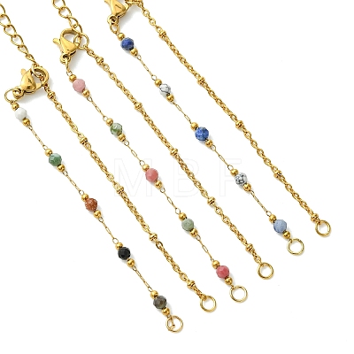 304 Stainless Steel Satellite  Chain & Faceted Round Mixed Gemstone Beads Link Chain Bracelet Making AJEW-JB01622-1