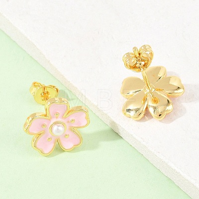 Flower Brass Enamel Stud Earrings EJEW-T051-08A-1