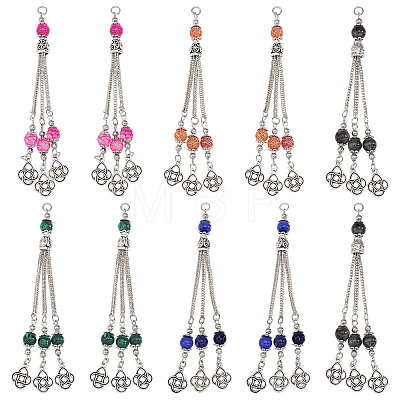 10Pcs 10 Colors Tibetan Style Zinc Alloy with Resin Bead Tassel Big Pendants TIBEP-PH0001-92-1