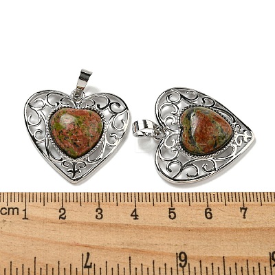 Natural Unakite Peach Love Heart Pendants G-G158-01H-1