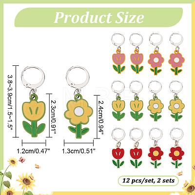Alloy Enamel Flower Pendant Locking Stitch Markers HJEW-PH01869-1