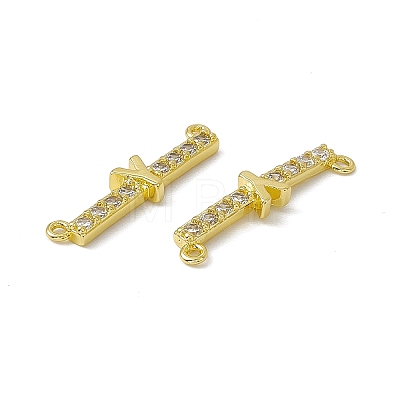 Rack Plating Brass Micro Pave Clear Cubic Zirconia Connector Charms KK-C007-37G-Y-1
