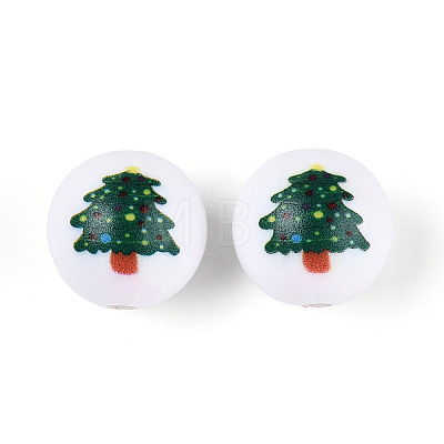 Christmas Printed Opaque Acrylic Round Beads OACR-T029-08F-1