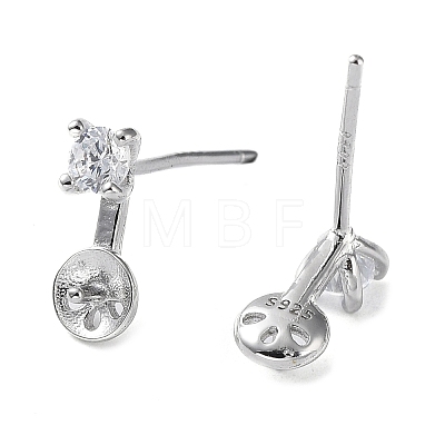 Rhodium Plated 925 Sterling Silver with Cubic Zirconia Stud Earring Findings STER-G036-07P-1