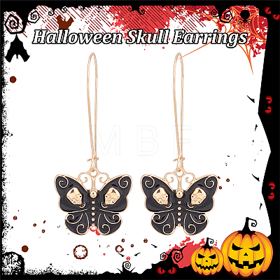 ANATTASOUL 3 Pair 3 Color Enamel Butterfly with Skull Hoop Earrings EJEW-AN0002-46-1
