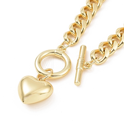 Brass Heart Pendant Necklace with Curb Chains for Women NJEW-L463-002G-1
