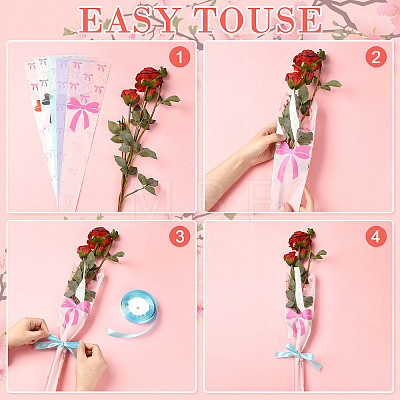 Bowknot Print Transparent PE Cone Flower Sleeves ABAG-FZC0002-001I-1