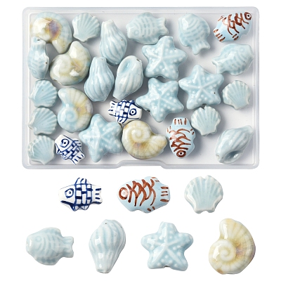 Glazed Porcelain Beads Strands PORC-FS0001-13-1