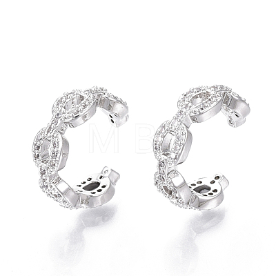 Brass Cubic Zirconia Cuff Earrings EJEW-R114-008P-NF-1