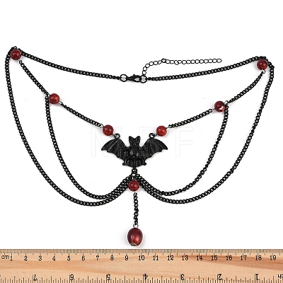 Iron & Round Resin Halloween Bat Pendant 3 Layered Necklaces for Women NJEW-A055-01A-EB-1
