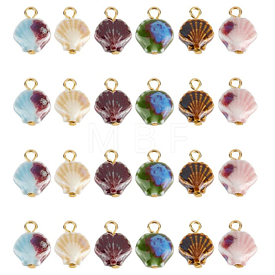24Pcs 6 Style Handmade Bright Glazed Porcelain Pendants PALLOY-PH01942-1