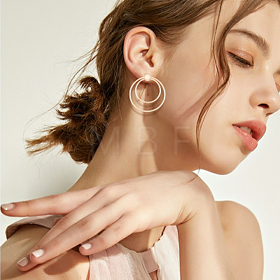 10Pcs Brass Double Ring Dangle Stud Earrings for Women KK-BC0010-49-1