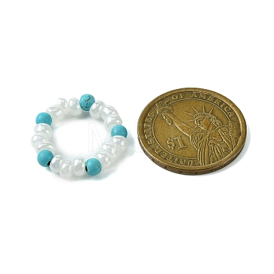 Round Synthetic Turquoise with Glass Seeded Beaded Stretch Rings for Women RJEW-JR00707-03-1