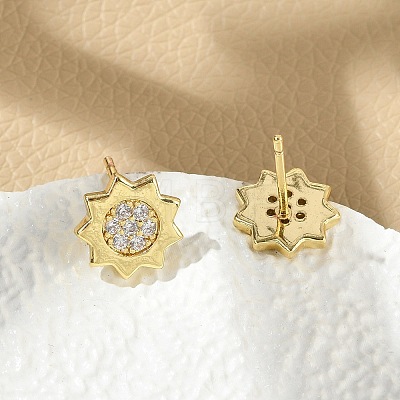 Brass Micro Pave Clear Cubic Zirconia Stud Earrings EJEW-R016-26G-09-1