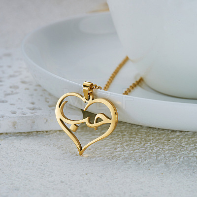 304 Stainless Steel Heart with Arabic Pendant Necklaces WGC6A2A-05-1