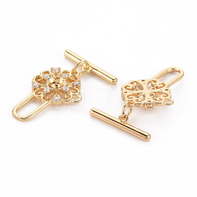Brass Micro Pave Clear Cubic Zirconia Peg Bails Toggle Clasps KK-S356-423-NF-1