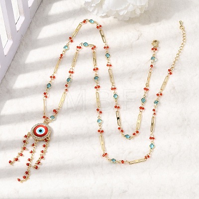 Boho Brass Resin Layered Tassel Red Evil Eye Pendant Necklaces NJEW-L014-04G-1